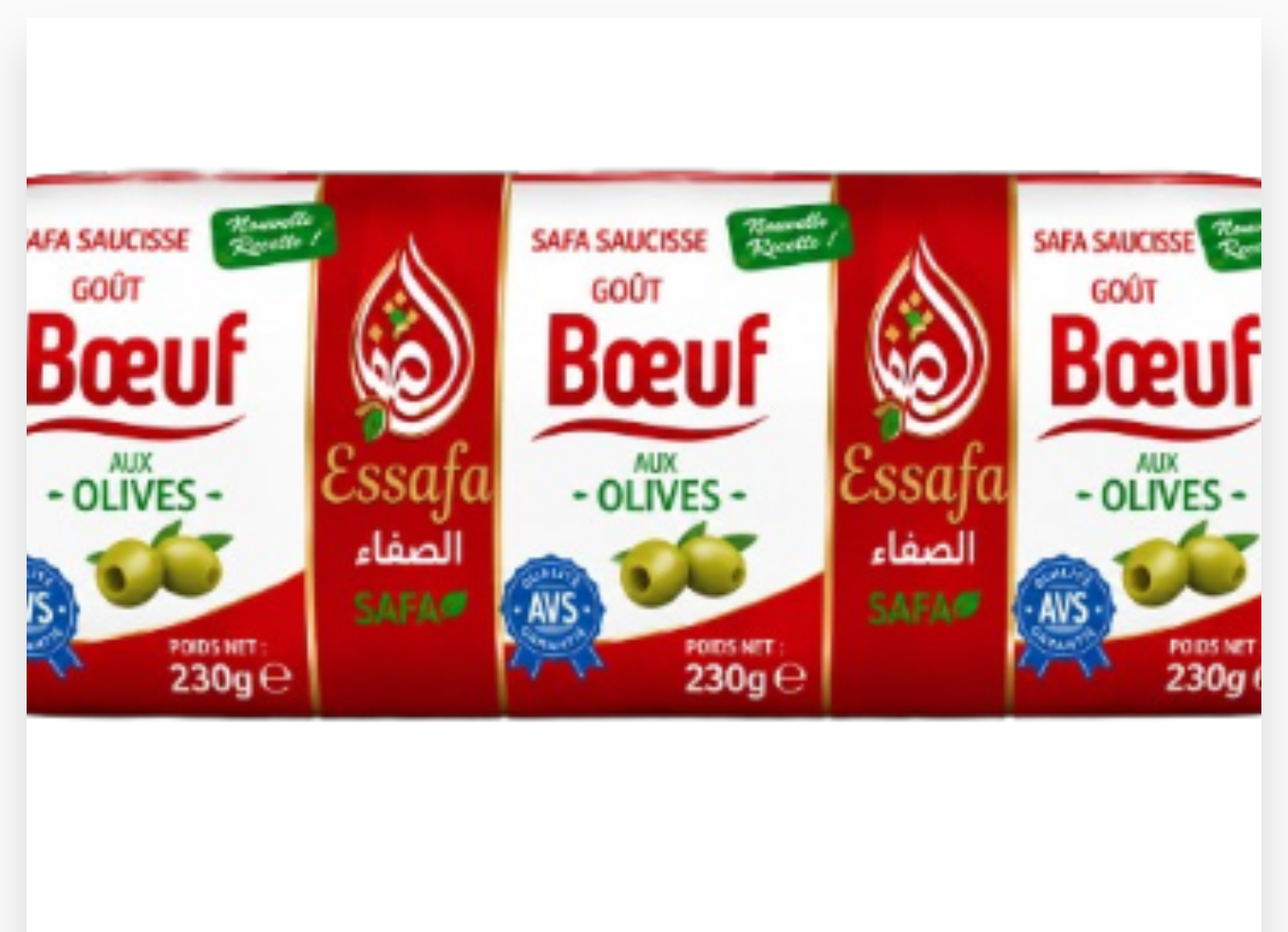 ALJADID MINI SAFA SAUCISSE BOEUF OLIVE 3 X 230G