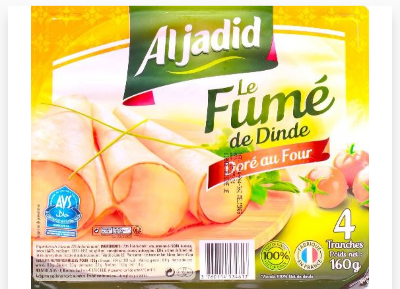 ALJADID TRANCHE LE FUME DE DINDE DORE AU FOUR 160