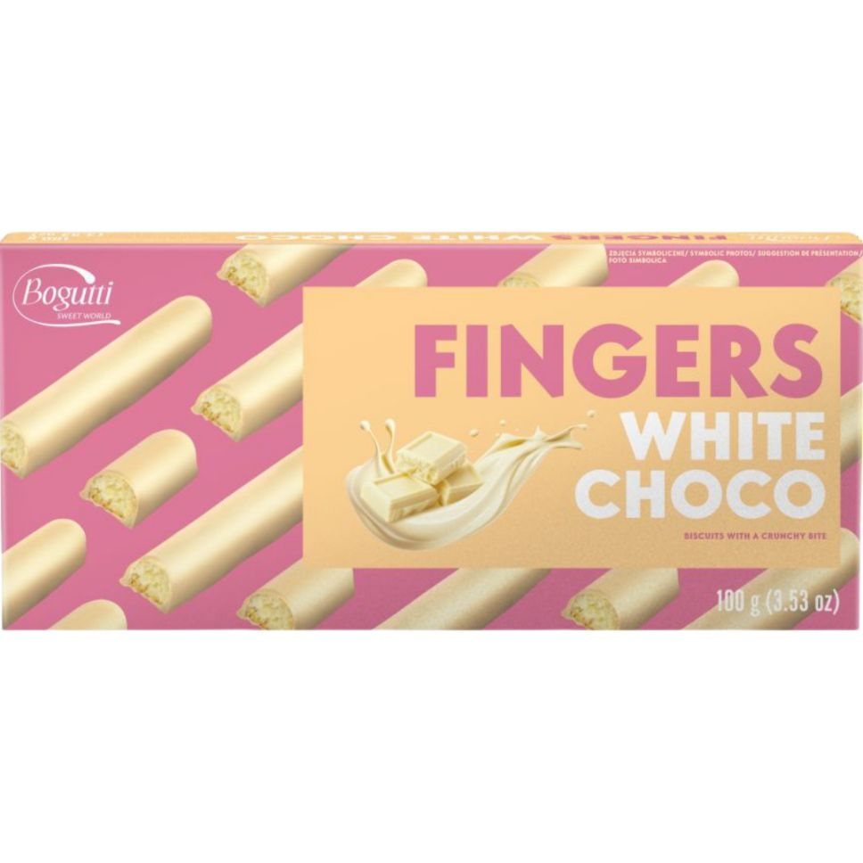 BOGUTTI FINGERS WHITE CHOC 100G X 18
